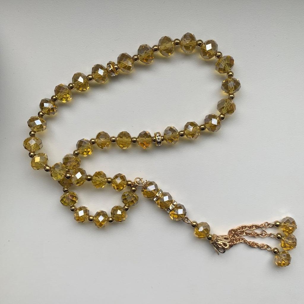 Gold Islamic Tasbih Crystal 33 Prayer Beads Tasbeeh Dangling Tassel Mu