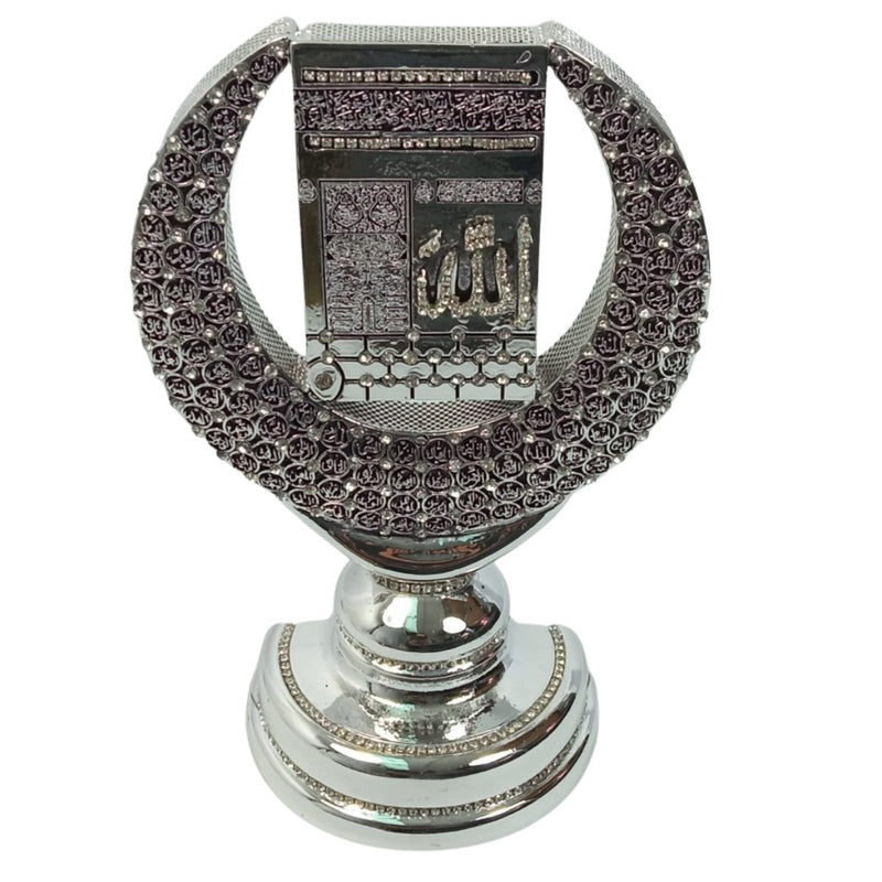 Kaba + 99 Names Allah in Crescent Silver Islam Ornament Hajj Eid Gift 22x16cm
