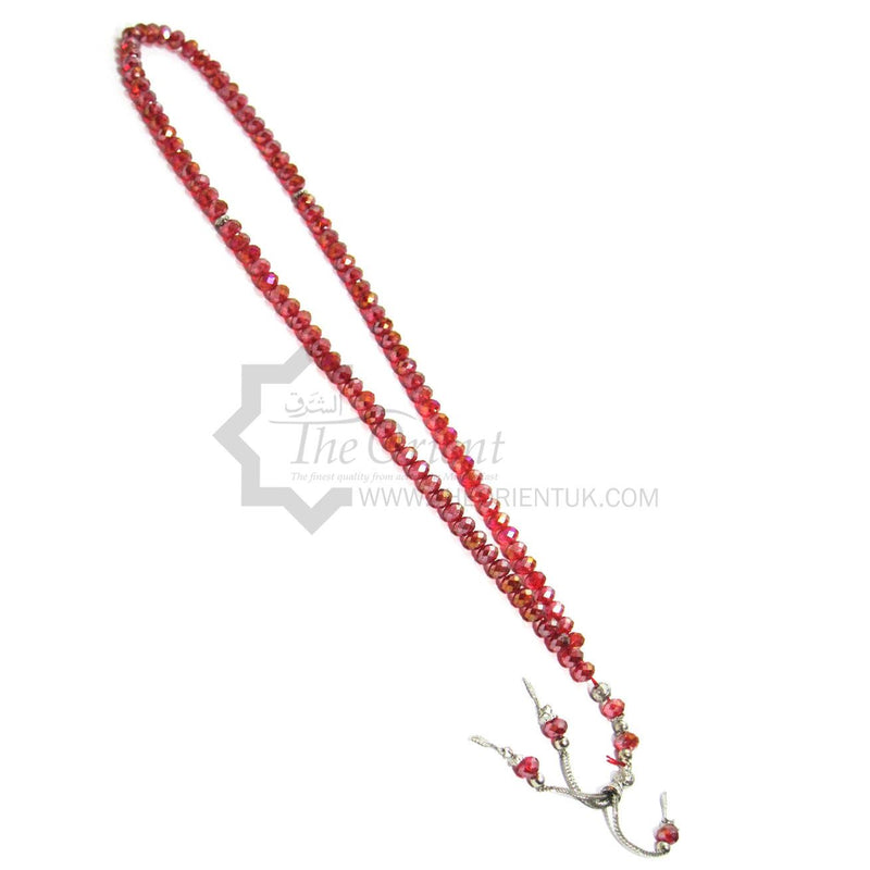 Red 99 Beads Crystal Tasbeeh Rosary Prayer Zikr Islamic Tasbih Worry Chant