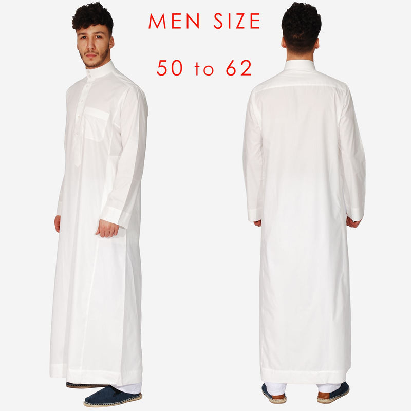Size 50 to 62 Men White Saudi Jubba Thobe Pocket Jabba Thawb Muslim Gift Eid