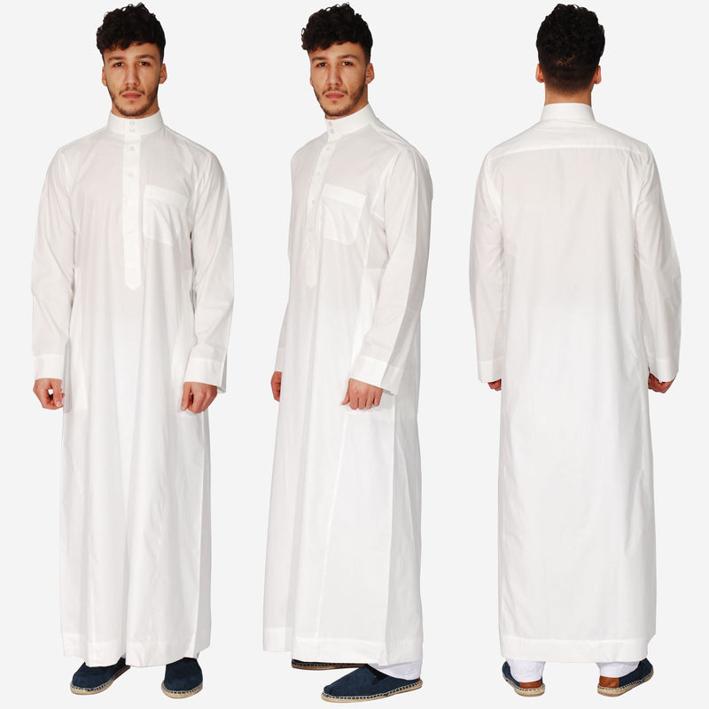 Size 50 to 62 Men White Saudi Jubba Thobe Pocket Jabba Thawb Muslim Gift Eid