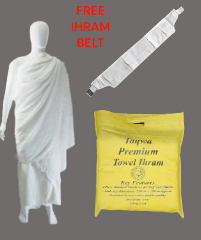 Adult Towel Ihram Al Taqwa Soft Cotton Cloth Hajj Umrah Makkah + Free Belt