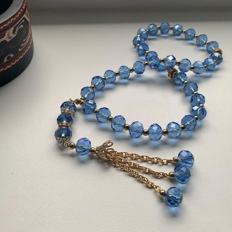 Navy Blue / Grey Islamic Tasbih Crystal 33 Prayer Beads Tasbeeh Dangling Tassel Muslim