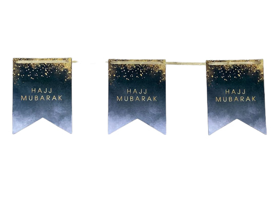 Hajj Mubarak 10 Banners Buntings Flags Decoration Pilgrimage Gold & Blue 3 Metres Satin