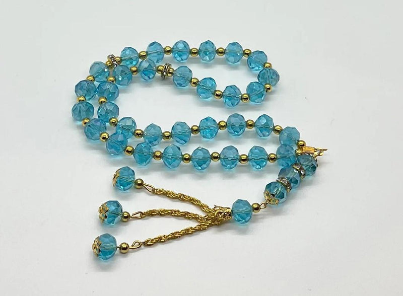 Light Blue Islamic Tasbih Crystal 33 Prayer Beads Tasbeeh Dangling Muslim