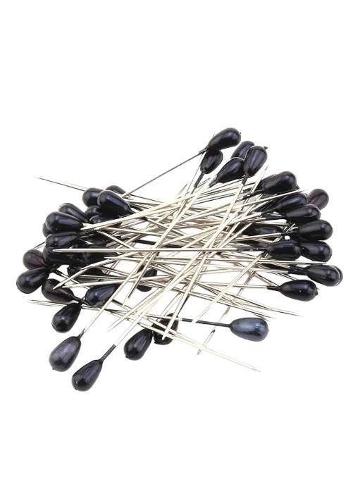 50 Long Black Pins With Motif Heads 0.8x55mm