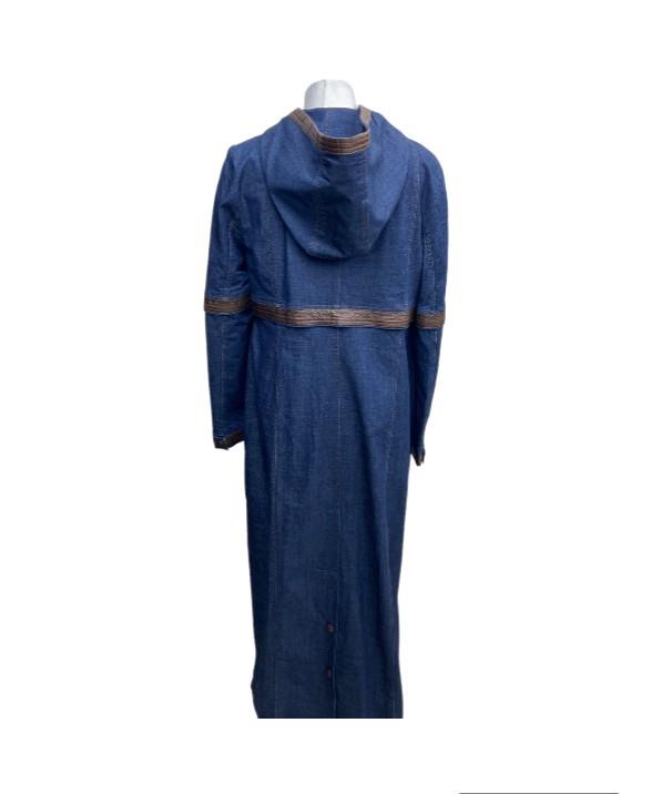 Denim Abaya Brown Line Waistline Women Long Sleeve Baggy Dress