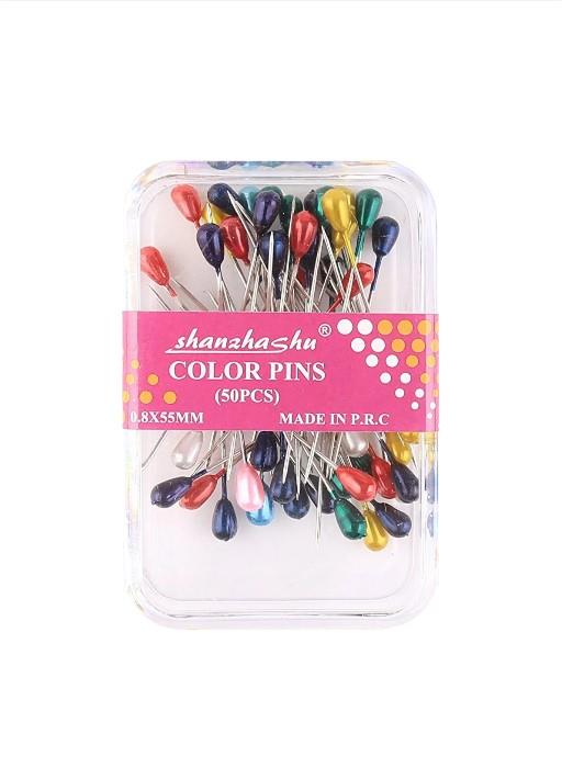 50 Long Coloured Pins With Motif Heads 0.8x55mm