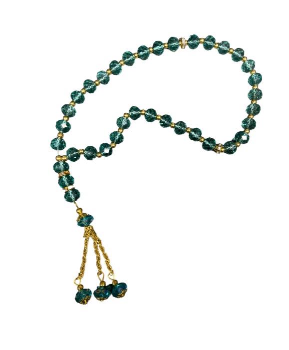 Teal Green Islamic Tasbih Crystal 33 Prayer Beads Tasbeeh Dangling Muslim