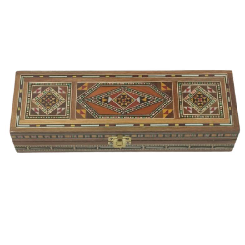 Rectangle Wooden Mosaic Jewellery Trinket Box Gift Handmade Inlaid 24x8cm