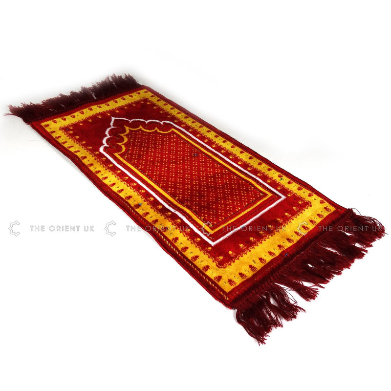 Kids Children Prayer Mat Red Islamic Pray Rug Namaz Carpet 60x35cm - The Orient