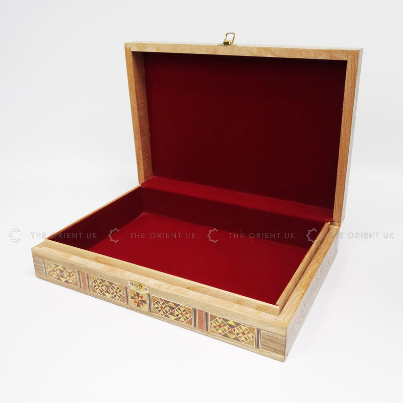 Engraved Wooden Mosaic Jewellery Trinket Box Gift Handmade Inlaid 23x32cm