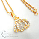 Gold Plated Allah Pendant Necklace Chain Islamic Jewellery Muslim Diamonds 43cm