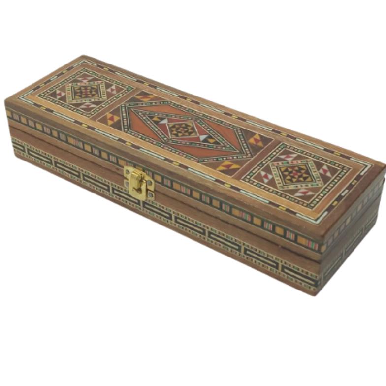 Rectangle Wooden Mosaic Jewellery Trinket Box Gift Handmade Inlaid 24x8cm