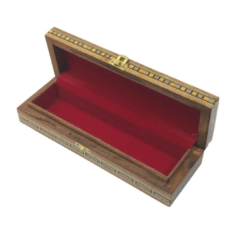 Rectangle Wooden Mosaic Jewellery Trinket Box Gift Handmade Inlaid 24x8cm