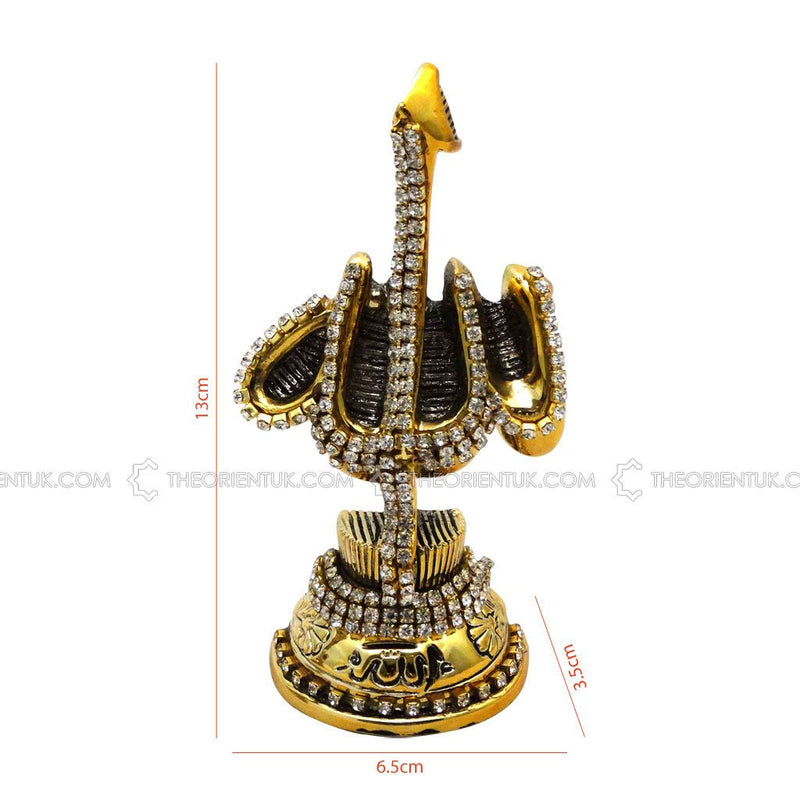 Allah Muhammad Gold Diamonds Velvet Box Islamic Ornament Gift 13x6cm