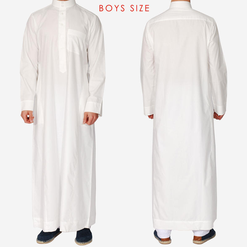 Size 30 to 48 Boys White Saudi Jubba Thobe Pocket Jabba Thawb Children Muslim Gift Eid