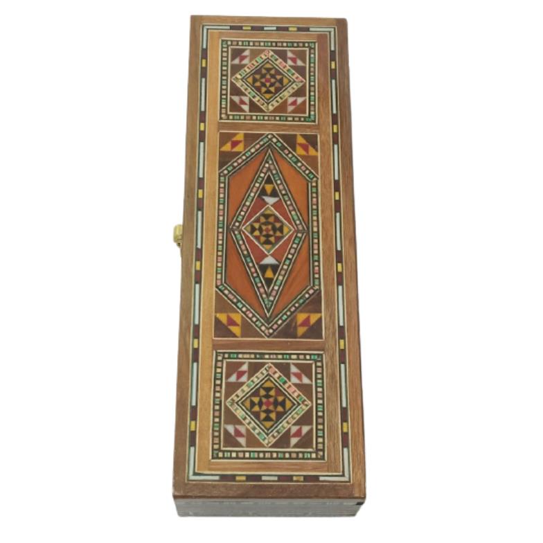Rectangle Wooden Mosaic Jewellery Trinket Box Gift Handmade Inlaid 24x8cm