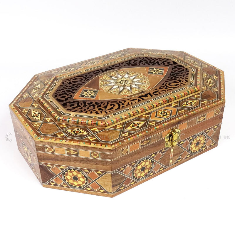 Wooden Mosaic Jewellery Trinket Box Gift Handmade Inlaid 34x24x10cm