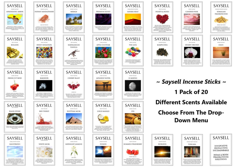20 Sticks Saysell Various Mixed Incense Agarbati Home Fragrance Burn 1 Pack