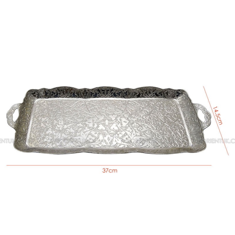 Antique Turkish Silver Serving Tray 37x14.5cm - The Orient