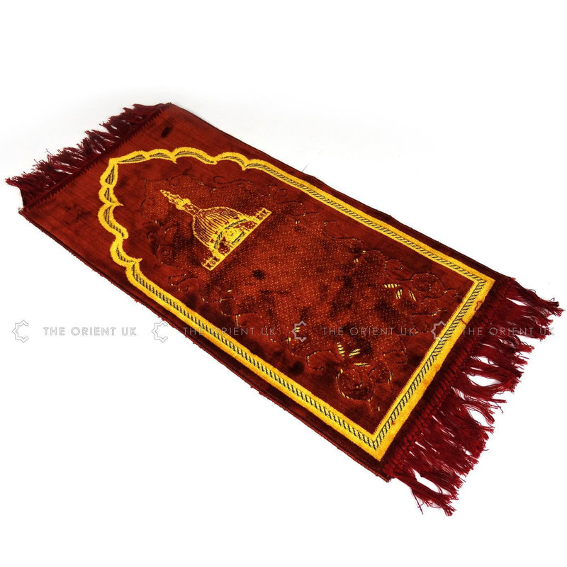 Kids Children Prayer Mat Maroon Islamic Pray Rug Namaz Carpet 60x35cm - The Orient