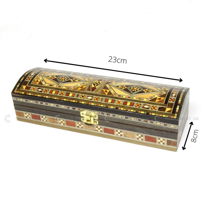 Long Wooden Mosaic Jewellery Trinket Box Gift Handmade Inlaid 23x8x5cm