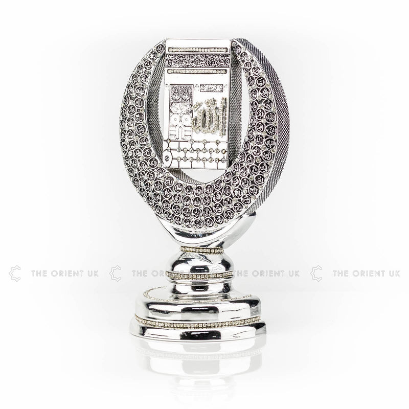 Kaba + 99 Names Allah in Crescent Silver Islamic Ornament Eid Umrah Gift 15x22cm
