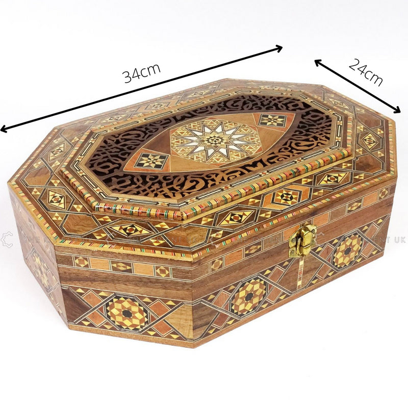 Wooden Mosaic Jewellery Trinket Box Gift Handmade Inlaid 34x24x10cm