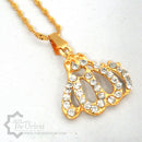 Gold Plated Allah Pendant Necklace Chain Islamic Jewellery Muslim Diamonds 43cm