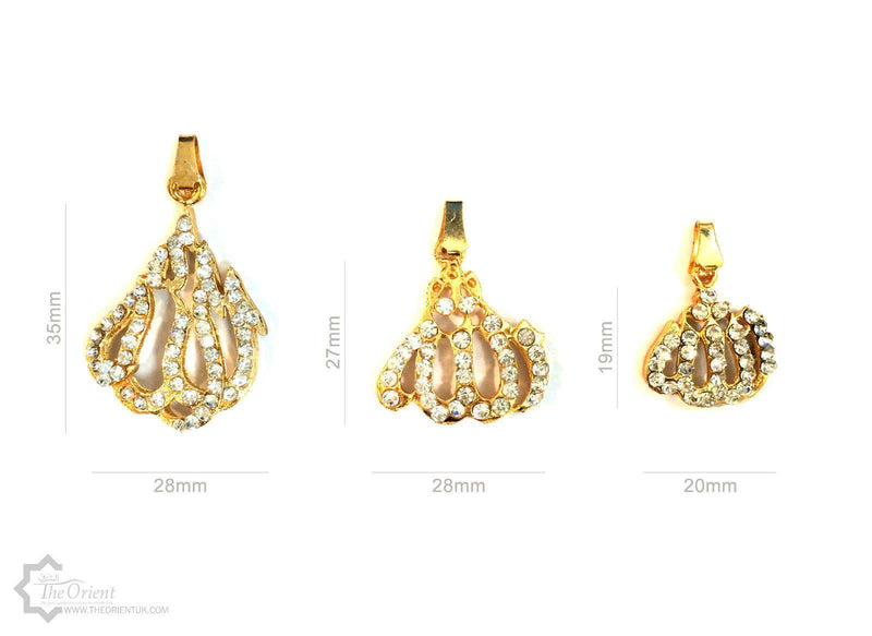 Gold Plated Allah Pendant Necklace Chain Islamic Jewellery Muslim Diamonds 43cm