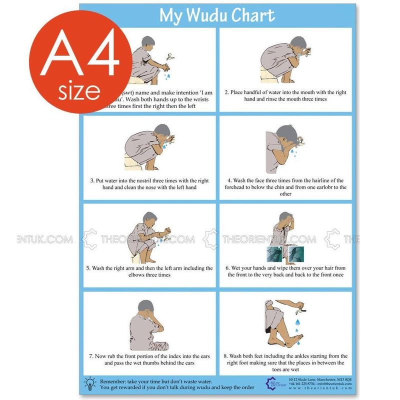 A4 Wudhu Guide Poster Learning Teaching Laminated Wudu Salah Instruction