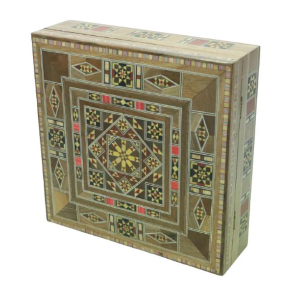 Engraved Wooden Mosaic Jewellery Trinket Box Gift Handmade Inlaid 20x20cm