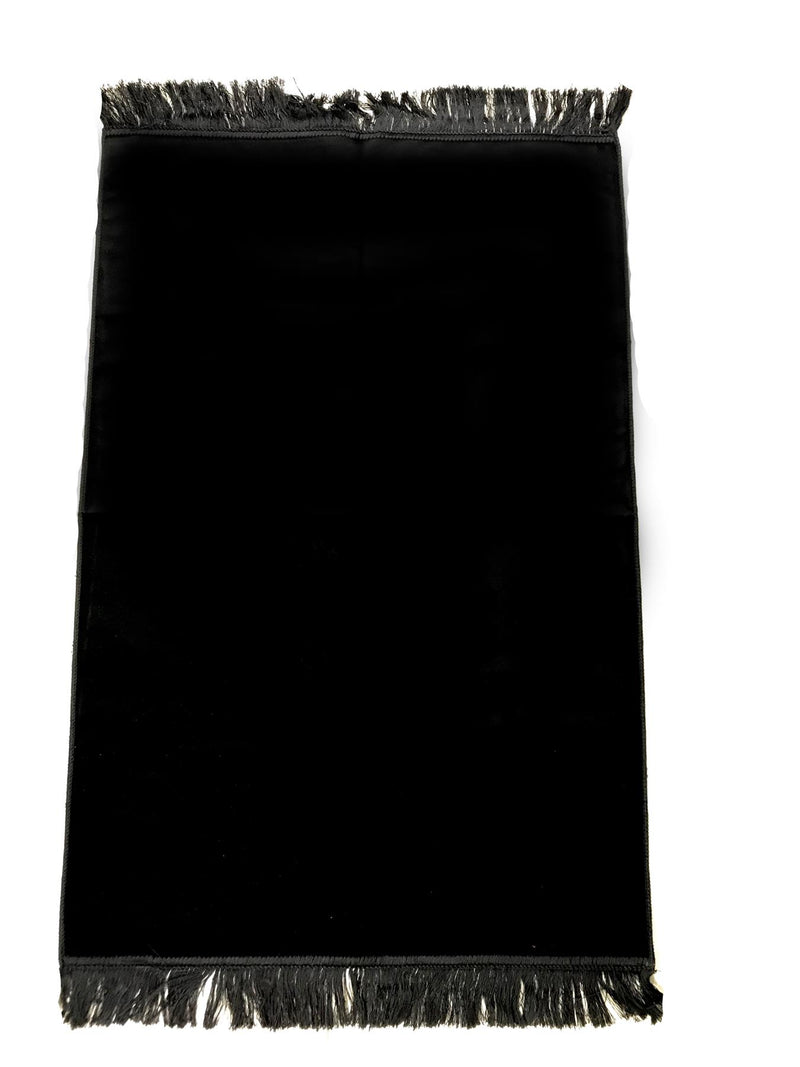 Plain Velvet Soft Pray Mat Namaz Salah Mat Hajj Umrah Ramadan 120x70 cm Black - The Orient
