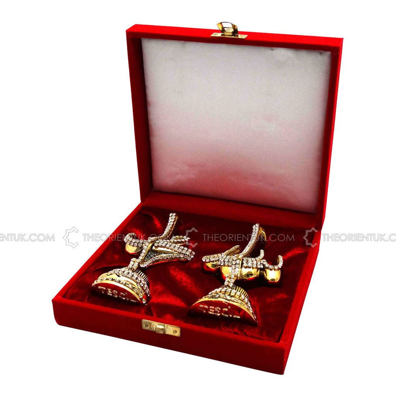 Allah Muhammad Gold Diamonds Velvet Box Islamic Ornament Gift 13x6cm
