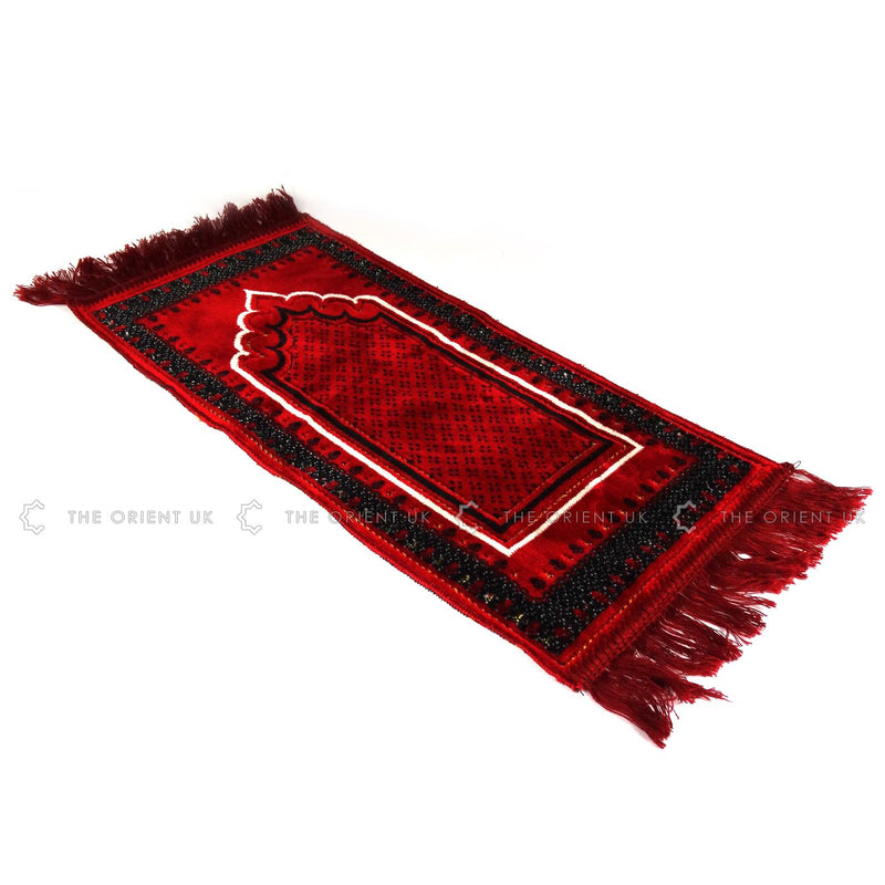 Kids Children Prayer Mat Red Islamic Pray Rug Namaz Carpet 60x35cm - The Orient
